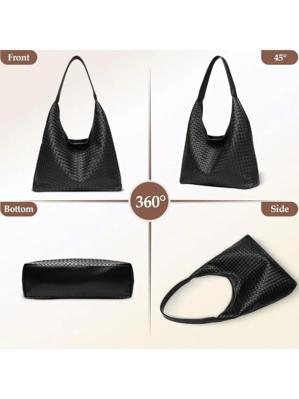 Chic Woven Vegan Leather Hobo Tote Bag | Large Slouchy Purse with Magnetic